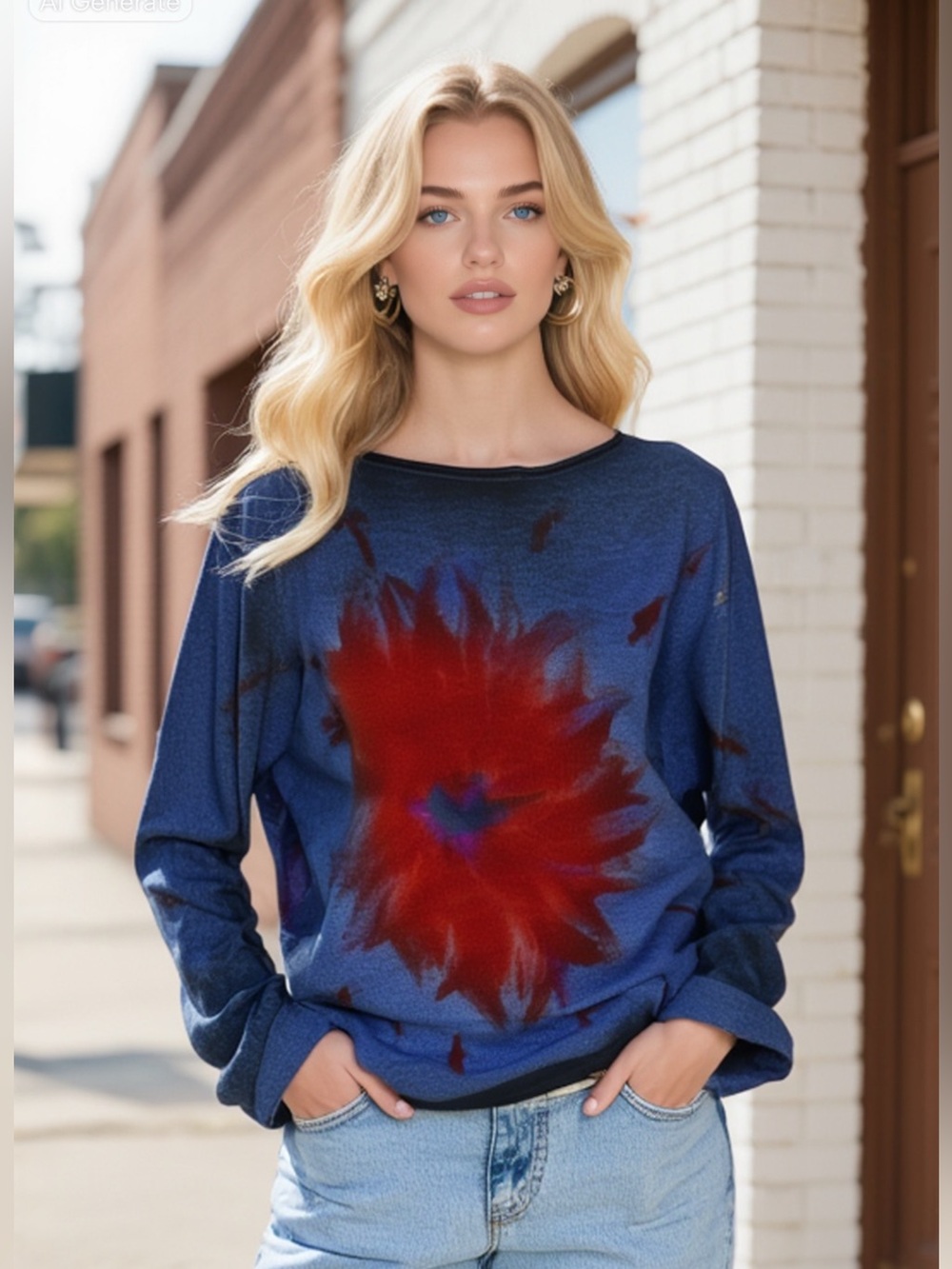 Avant Toi Cashmere Navy Red Flower Sweater Medium